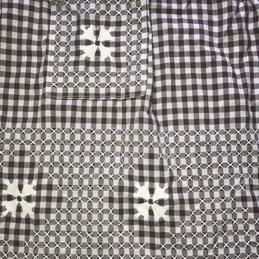 Gingham Brown and White Handmade Embroidered Cross Stitch Half Apron
